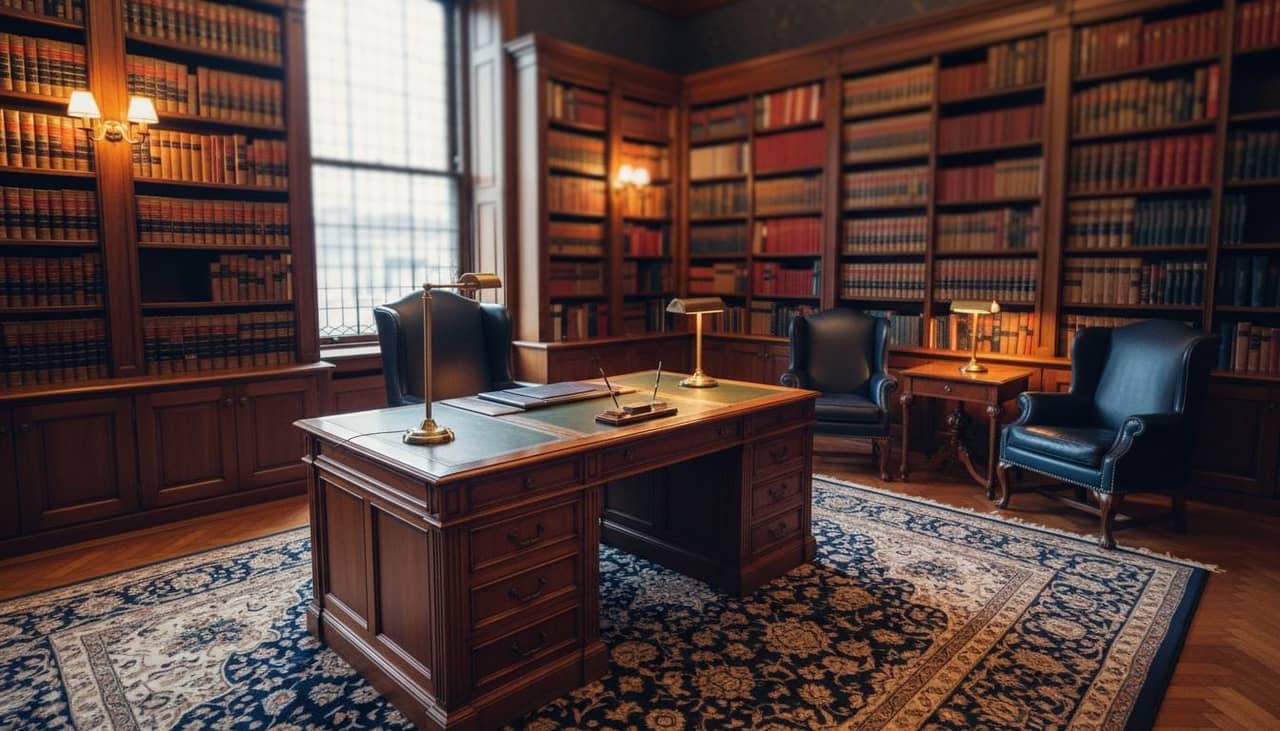 Bibliothèque juridique du cabinet, atmosphère de travail